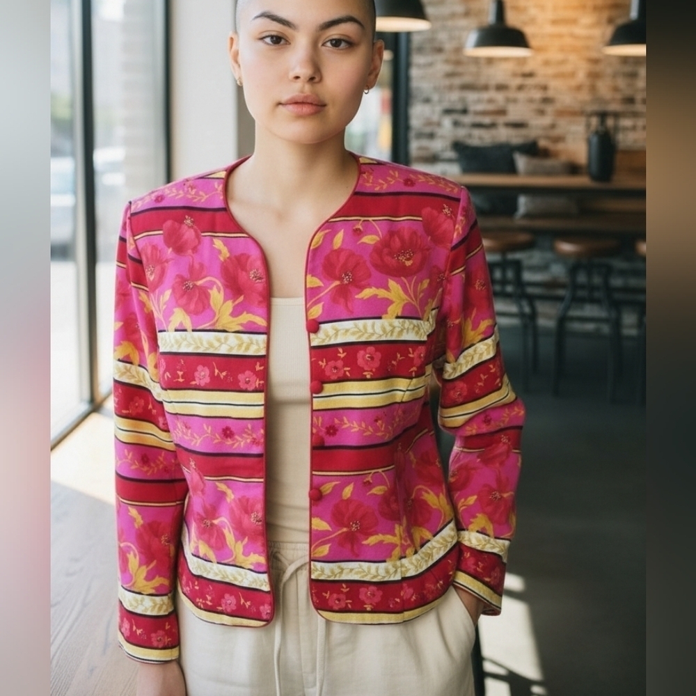 𝅺SAG HARBOR Pink Multicolored Blazer Jacket size 16P